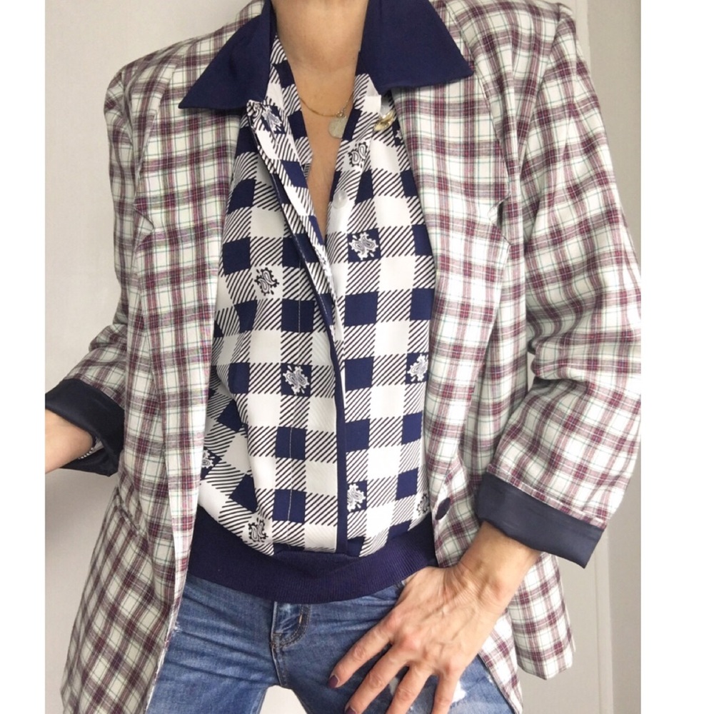 Checked Plaid Blouson Blouse Bavaria